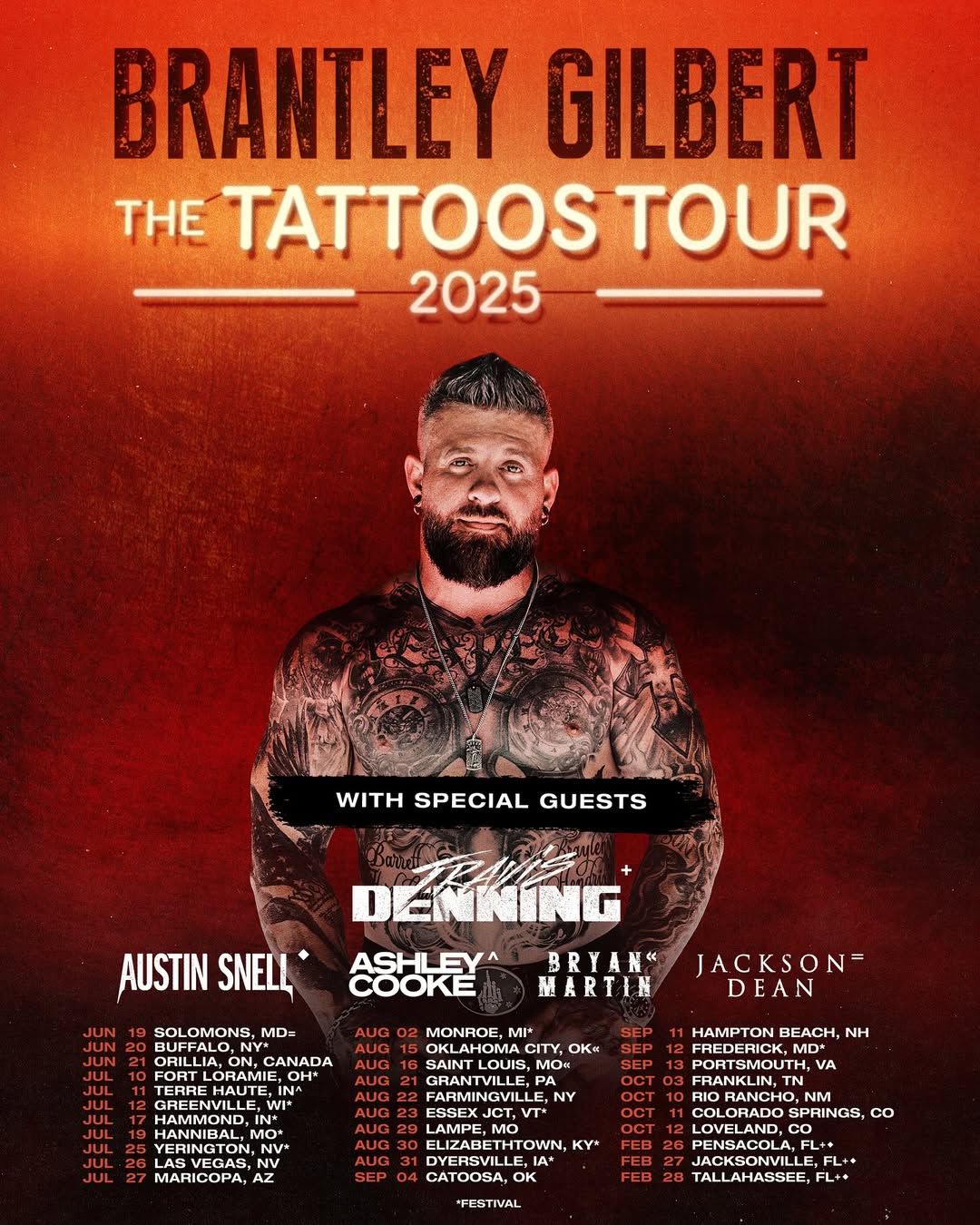 Brantley Gilbert The Tattoos Tour Poster 2025-2026